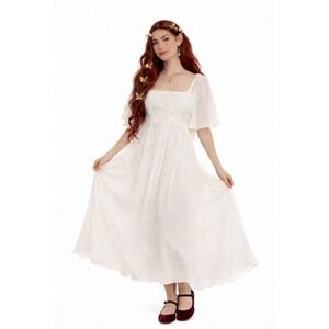 NWT BALTICBORN Lilith‎ Fairy Cottagecore Maxi Dress Cream Puff Sleeve Smocked S